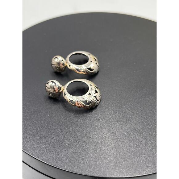 Vintage Sterling Silver 925 Pierced Post Hoops Cut Out Scroll Work Earrings - Picture 7 of 8